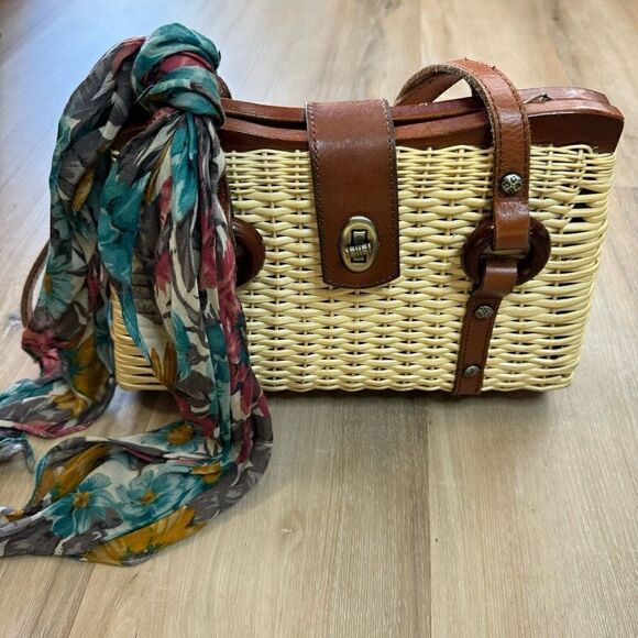 Patricia Nash Marcianise Satchel SPRING WICKER Collection Handbag Purse Scarf - Picture 1 of 9